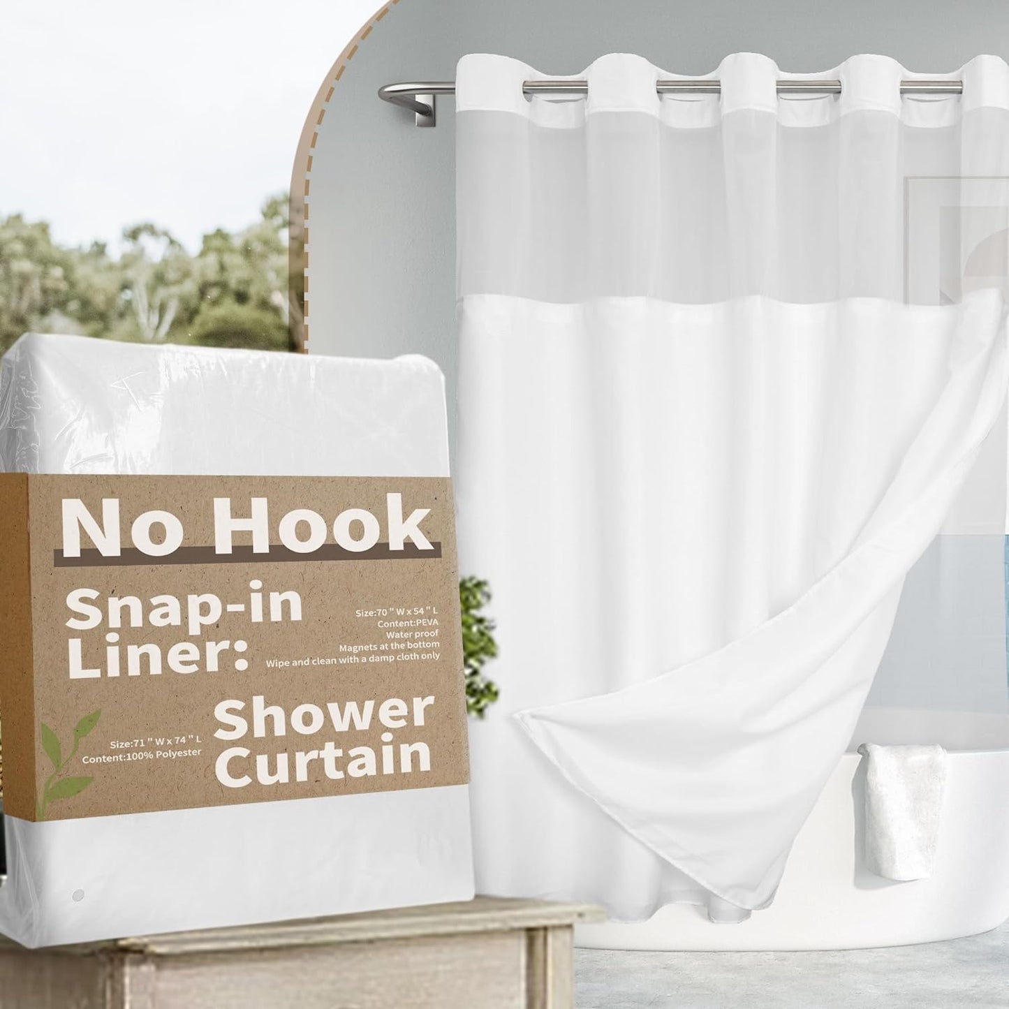 No Hook Shower Curtain